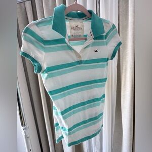 Hollister Teal and White Polo Shirt